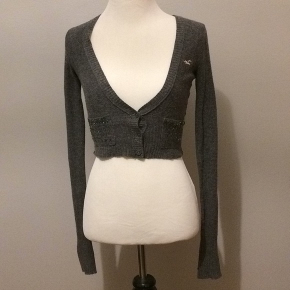 Hollister Sweaters - Cropped gray Hollister cardigan.